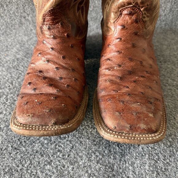 Cavenders Mens Rustic Cognac Ostrich Print Square Toe Western Cowboy Boots 9.5 D main image 6